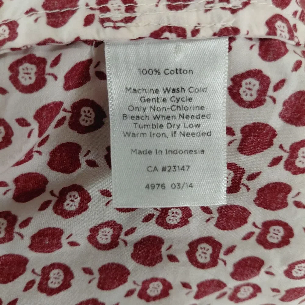 Talbots Apple Print Rolled LS Sleeve Button Down Blouse Red Size 16 - Picture 8 of 10